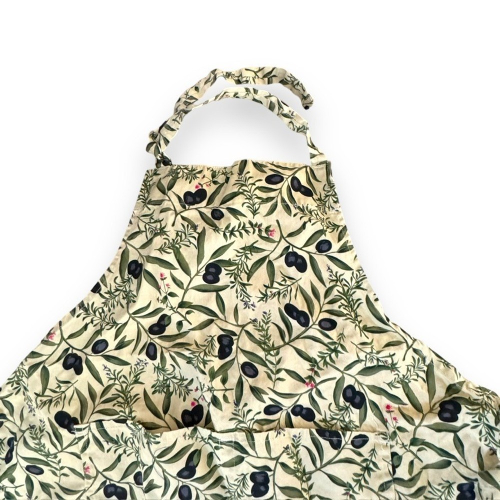 Kay Dee Designs Olive Print Kitchen Apron Green Cotton Front Pocket Tuscany